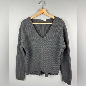 TenTree Gray V-Neck Ribbed Women's Sweater
